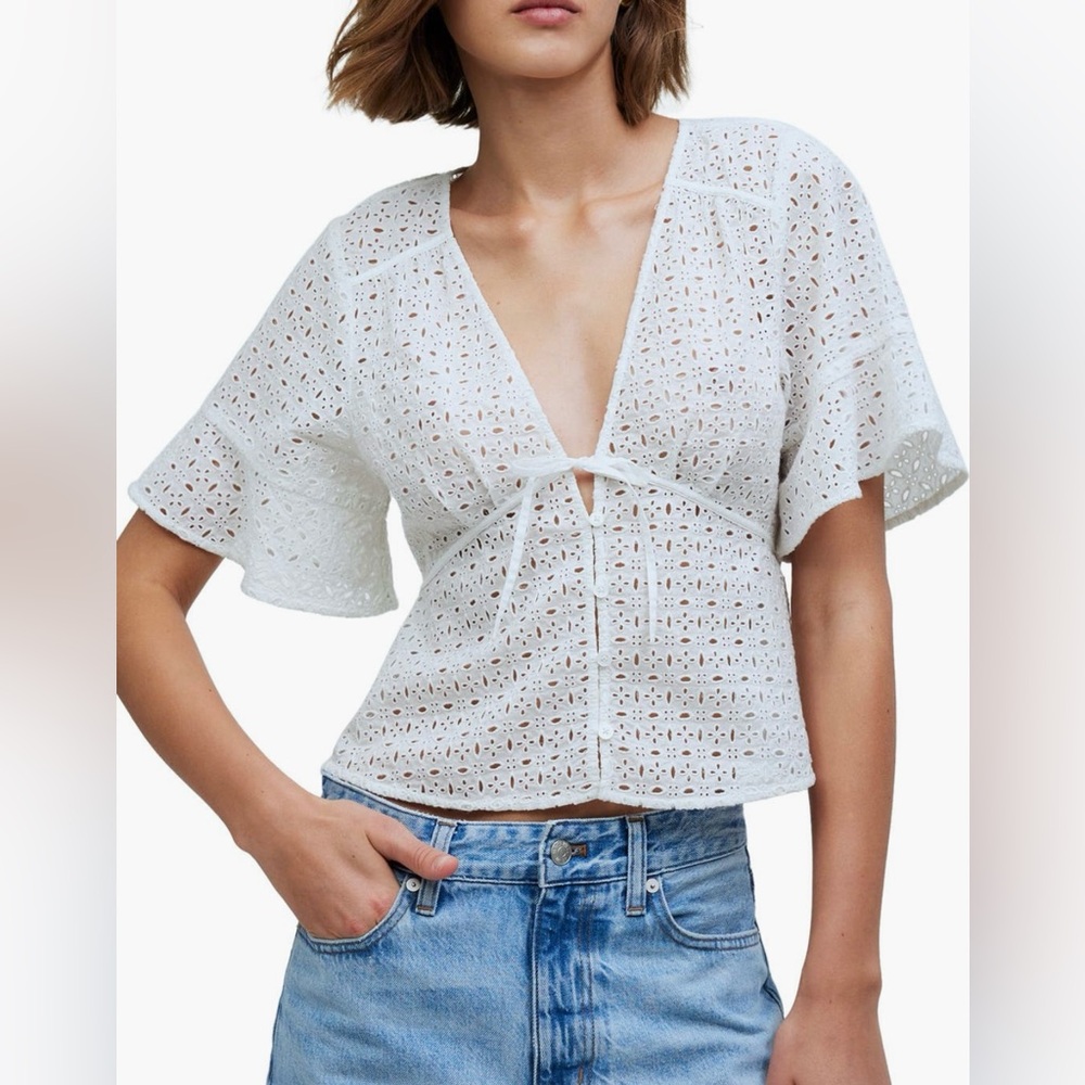 Madewell Eyelet Tie Front Top